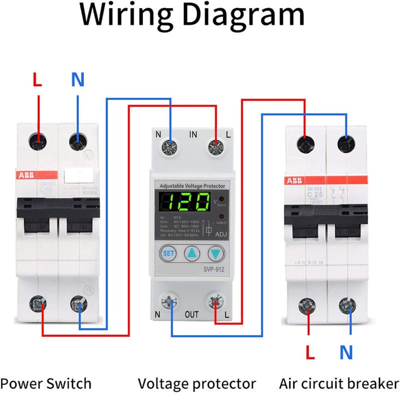 Kodrily Under Voltage Protector Relay, SVP912 120V AC Voltage Stabilizer, Self Recovery Automatic Reset Switch, Plastic Adjustable Voltage Protective Device Current Protector - Image 2